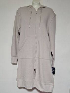 Vively Neutral Beige Full-Zip Hoodie Long Sweatshirt